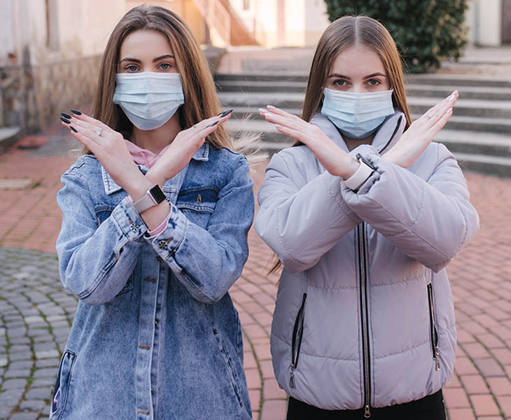 Girls In Masks Coronavirus Theme Women In The City Walks